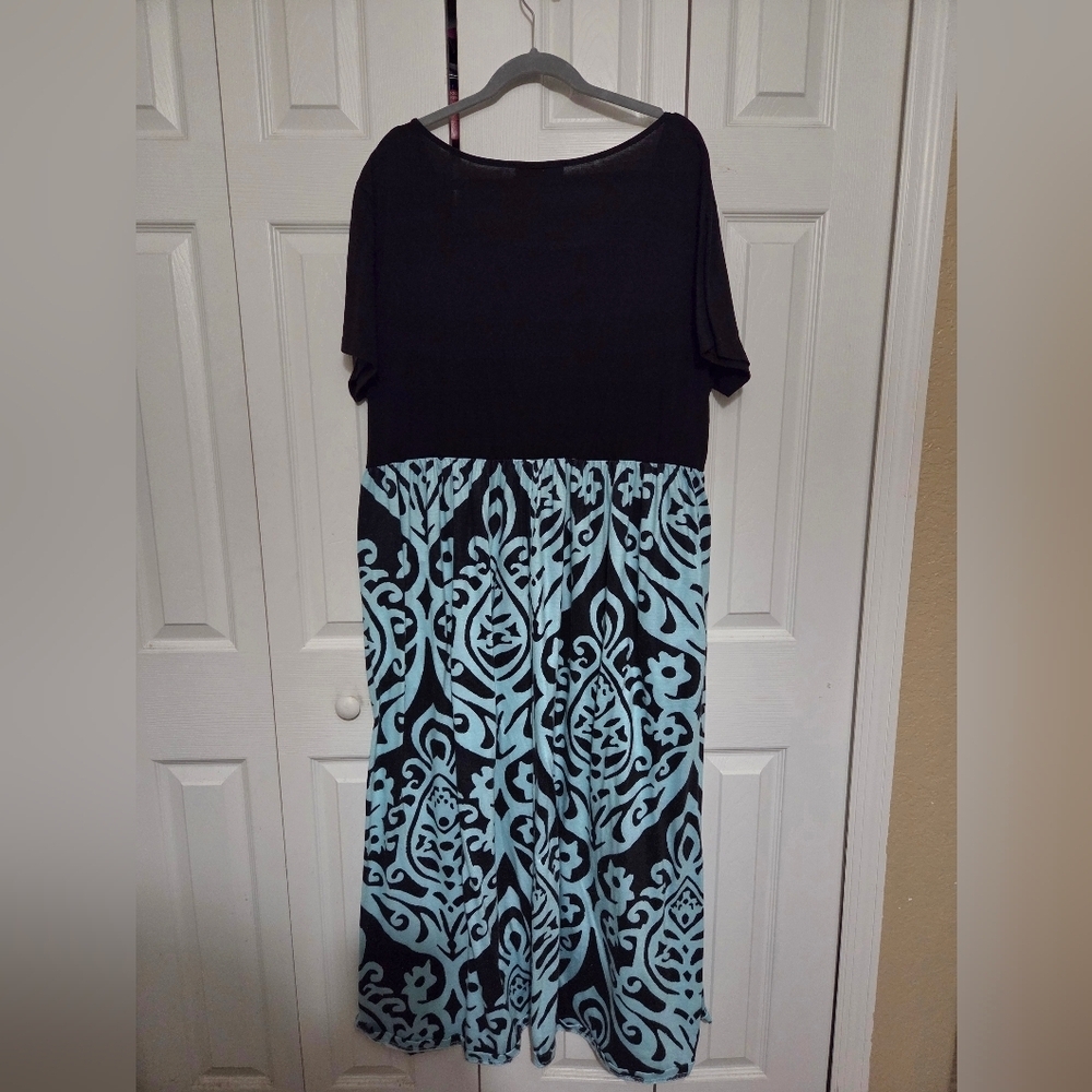 Nemidor Black and Blue Patterned Maxi Dress Size 24 - Picture 7 of 11